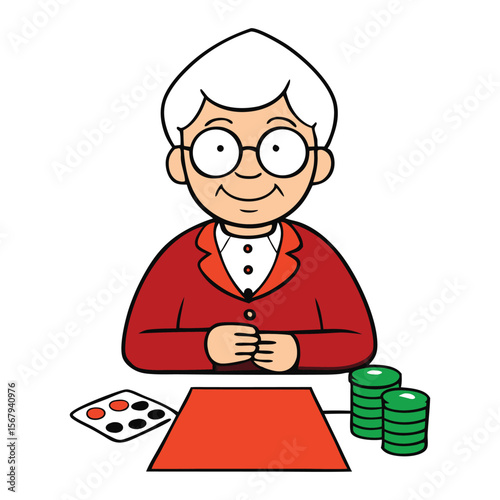 An old lady with sharp eyes and a sly grin plays poker with confidence, holding her cards close as she bluffs the table—grace, grit, and wisdom in every hand.
