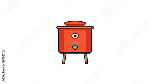Red dresser furniture nightstand cartoon illustration interior design home decor storage cabinet cute heart