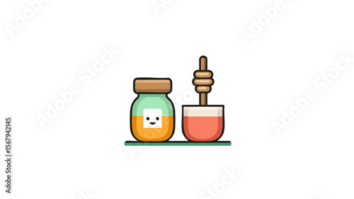 Honey jar sweet food cartoon illustration healthy snack natural organic delicious honey dipper kawaii