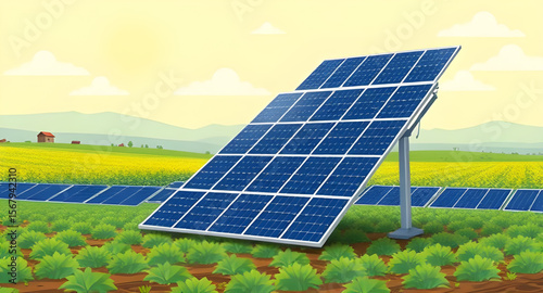 Solar panels on the field, Solar energy, Renewable energy, Solar power farm, Photovoltaic panels, Green energy source, Solar array in field, Sustainable power, Solar installation, Solar grid on land, 