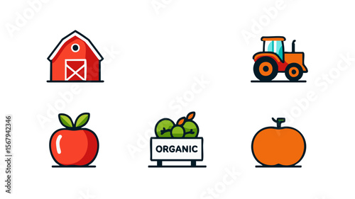 Farm agriculture organic apple wheat pumpkin tractor barn farming harvest field rural countryside 100