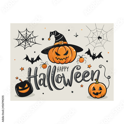 Happy halloween bright vector illustration. pumpkin jack-o-