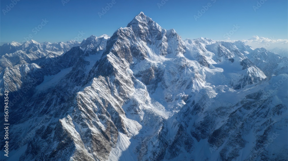 Naklejka premium Majestic snowcapped mountain range aerial view winter landscape high altitude scenery