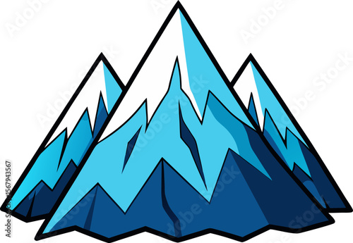 Sharp blue snowy mountain range, geometric peaks, alpine landscape, outdoor adventure, nature scene, vector design