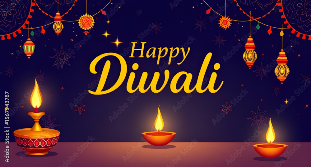 Naklejka premium Happy Diwali greeting card, Diwali card design, Festival of Lights card, Diwali wishes card, Diwali celebration card, Diwali invitation, Diwali lamp card, Diwali diya greeting, Indian festival card, H