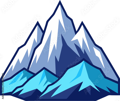 Snow capped mountain peak illustration, blue and white summit, alpine landscape, adventure nature scene, vector design