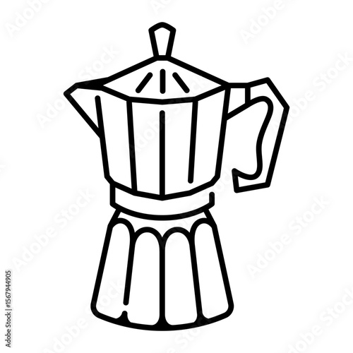 Moka pot icon. moka, pot, coffee, espresso, stovetop, brewer, metal, caffeine. Vector Icon Illustration