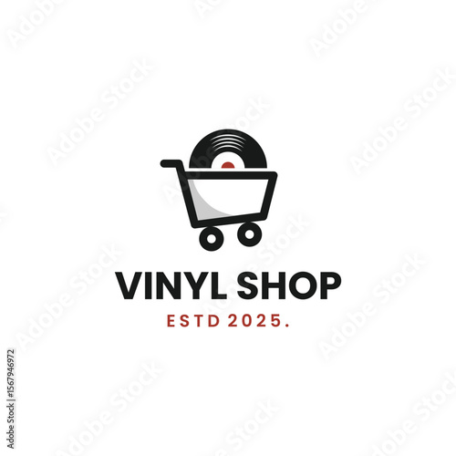 Vinyl shop logo design, Vinyl with shopping cart logo concept