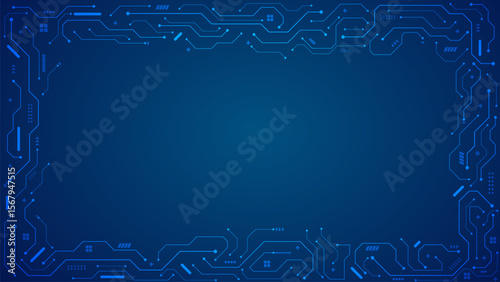 modern blue circuit connection wire path in frame on the background template