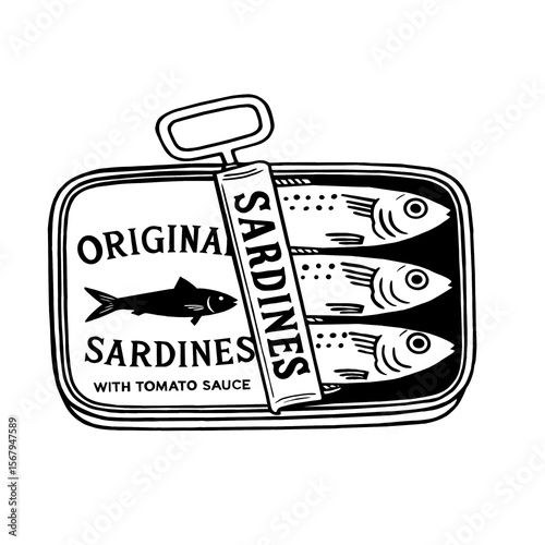 Foto Sardines line art, sardines, sardine in a can