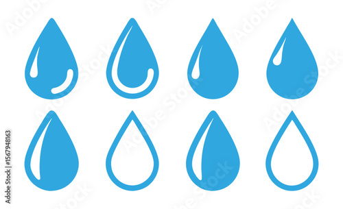 Blue Gradient Water Drop Vector Icon Set for Nature Design Projects