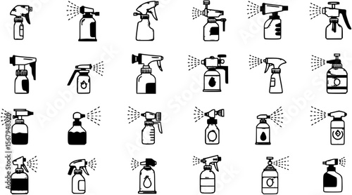 Spray vector icon. Spray icons set of water or air sprayer nozzle for paint aerosol or deodorant spray
