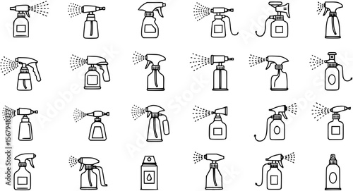 Spray vector icon. Spray icons set of water or air sprayer nozzle for paint aerosol or deodorant spray
