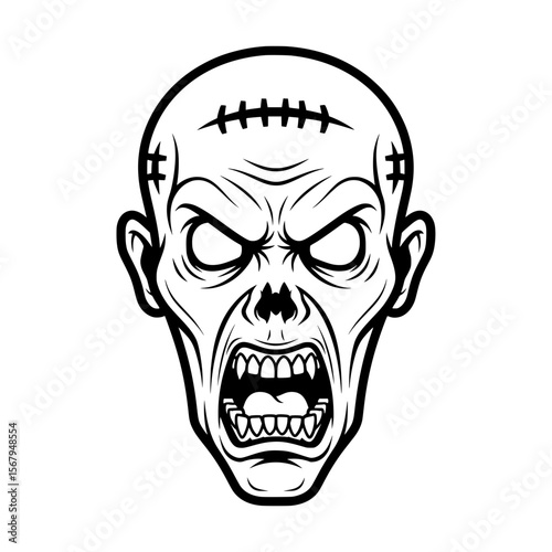 Creepy Zombie Head - Horror Illustration