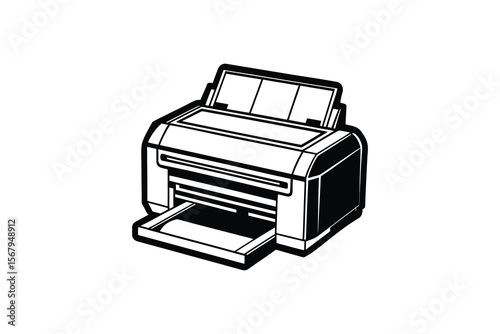 Printer Icon Vector Illustration in Black and White Silhouette