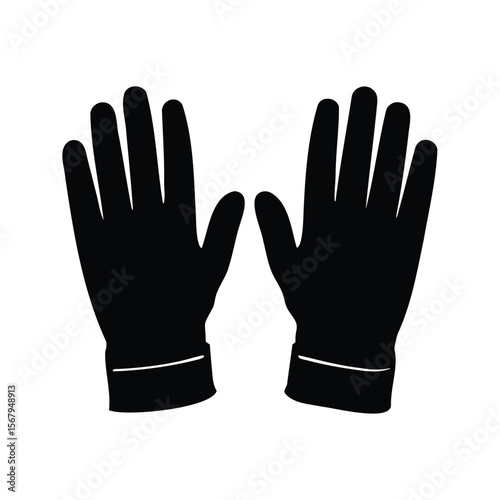 A bold silhouette depicting a pair of elegant black gloves