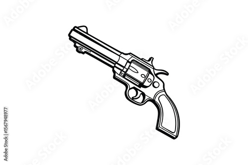 Revolver Gun Illustration in Black and White Silhouette