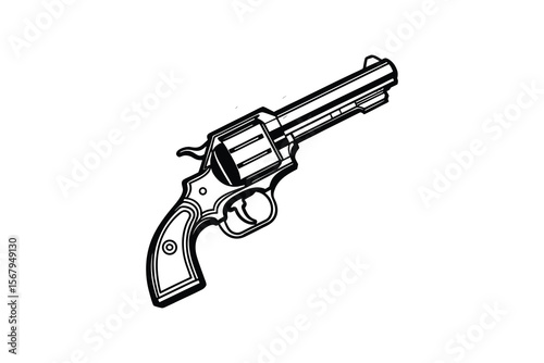 Revolver Silhouette Illustration of a Classic Handgun on White