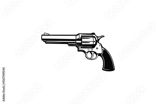 Classic Revolver Silhouette Illustration on White Background