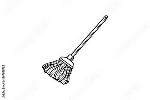 Mop Cleaning Tool Outline Illustration Black and White Silhouette