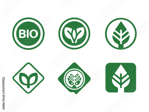 Sustainable Vector Icon Set with Green Eco Labels