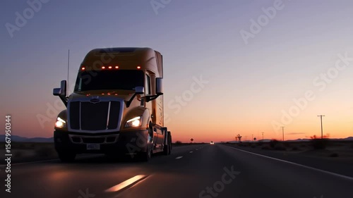 Wallpaper Mural Truck driving on highway during twilight, landscape at dusk Torontodigital.ca