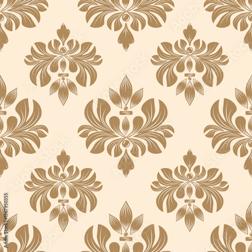 Damask seamless pattern with brown floral elements, vintage style, vector illustration elegant for textile, wall paper, bedding, curtains, cushion cover, upholstery fabric, rug, scarf, luxury, Baroque