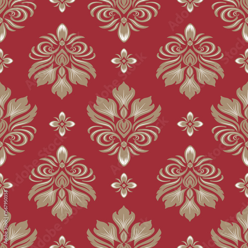Damask seamless floral pattern, brown and red, vintage style, vector illustration elegant for textile, wall paper, curtains, cushion cover, rug, upholstery fabric, bedding, scarf, luxury, Baroque,