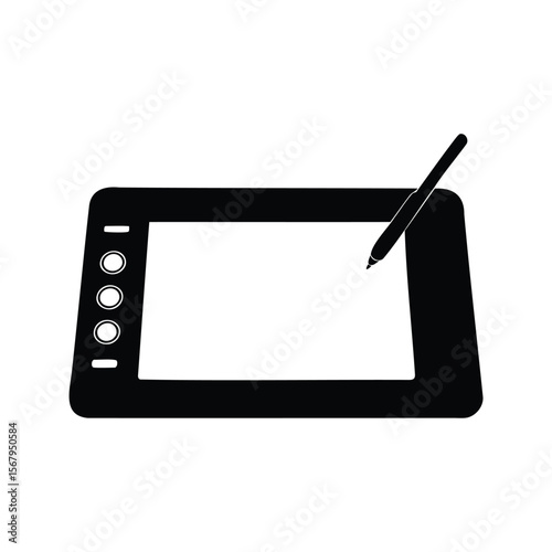 Digital drawing tablet with pen, art and creative design in black