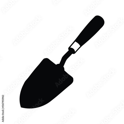 Black silhouette of a garden trowel tool against a white background