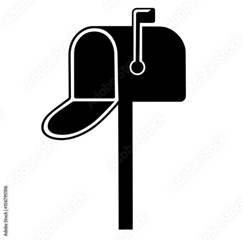 silhouette of mailbox with baseball cap, traditional mail delivery, postal service, communication, correspondence, figure of a postman and the charm of paper mail in residential areas