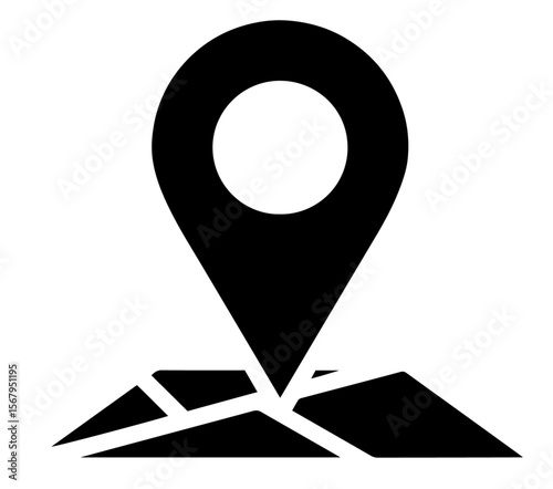 Black geolocation map pin over map, GPS navigation, online mapping, digital location services, route tracking
