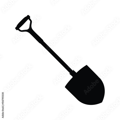 Silhouette of a classic round point shovel for digging and gardening