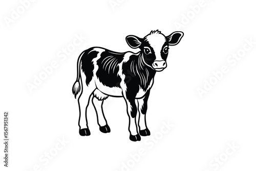 Cute Cow Calf Standing Isolated Vector Silhouette