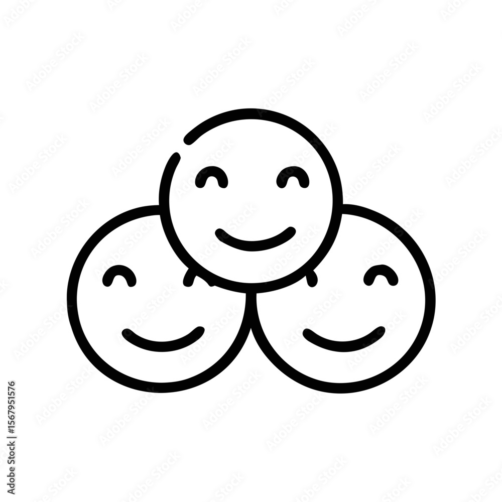 Fototapeta premium Outline Icon of Group of Smiling Faces Representing Friendship and Happiness