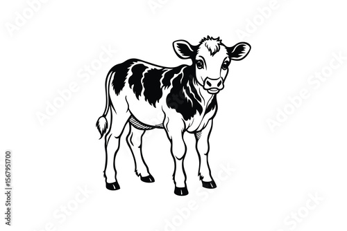 Cute Holstein Calf Standing Front View Silhouette
