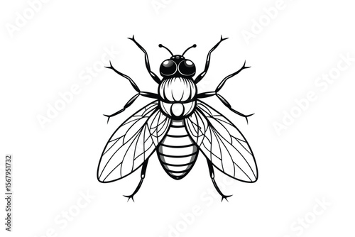 Detailed Fly Illustration Black and White Silhouette