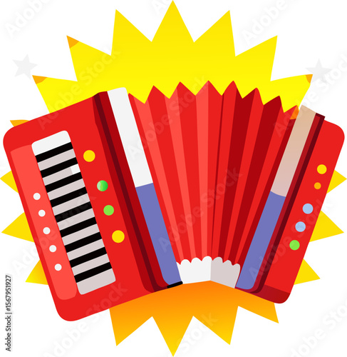 Red accordion with bright stars stock illustration