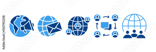 Global Communications Icon Set Multiple Style Collection, Containing design Worldwide, Global Community, Global Communication, Global