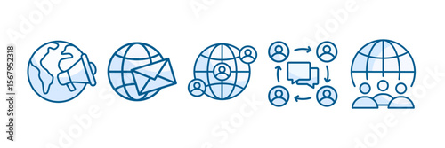 Global Communications Icon Set Multiple Style Collection, Containing design Worldwide, Global Community, Global Communication, Global