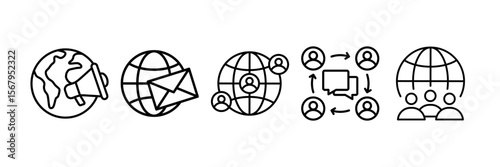 Global Communications Icon Set Multiple Style Collection, Containing design Worldwide, Global Community, Global Communication, Global