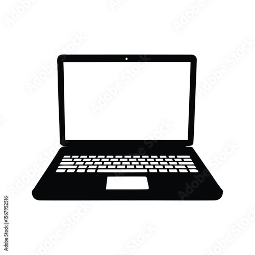 Black laptop with blank screen for mockup, isolated on white background