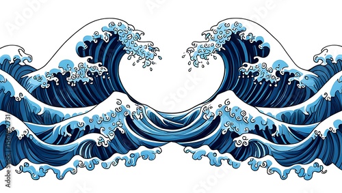 Stylized illustration of japanese waves in dark blue