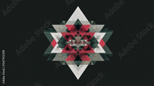 Geometric Shape Design with Red and Green Elements on Dark Background