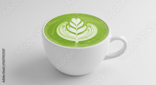 抹茶ラテ 繊細な泡立ち 柔らかな光で輝く緑. AI Generated