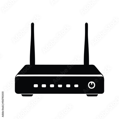 Black and white router icon for wireless internet connectivity networks
