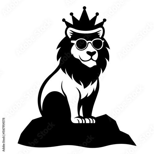  lion wearing a regal crown and glasses