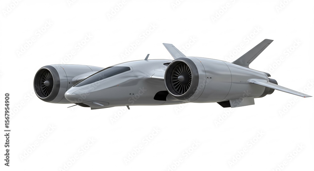 Obraz premium 未来都市を疾走する銀色の超音速機 滑らかな機体 未来的なデザイン. AI Generated
