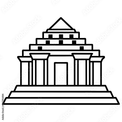 Ancient temple ruins line art vector illustration 