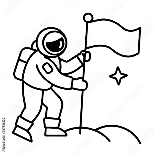 Astronaut planting flag line art vector illustration 